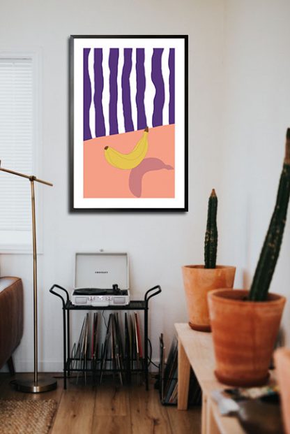 Banana and violet stripe poster in interior