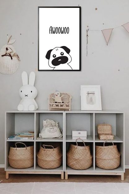 Pug awoowoo poster in interior