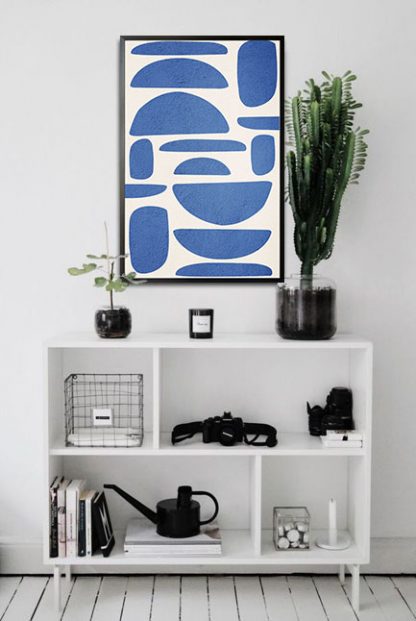 Blue Color modern abstract shapes poster in interior