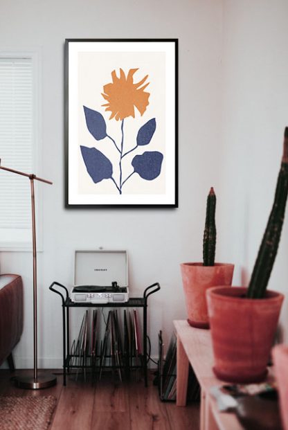Grunge neutral flower poster in interior