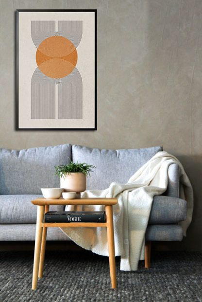 Graphical lines and sun overlapped poster in interior
