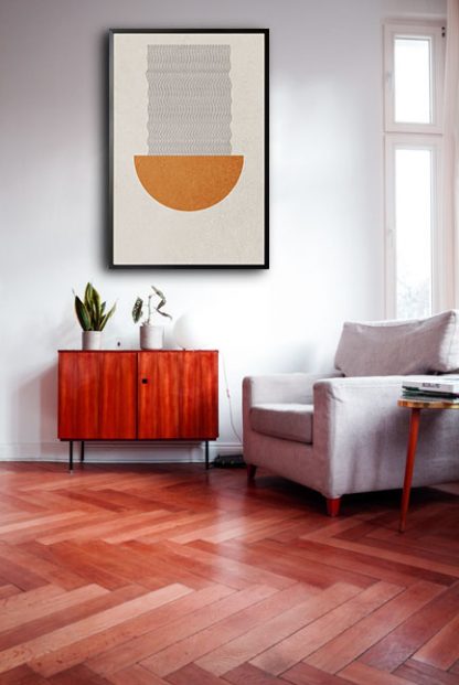 Graphical lines and circle forming ramen poster in interior