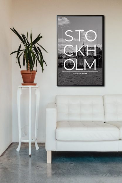 Stockholm B&W Typo poster in interior