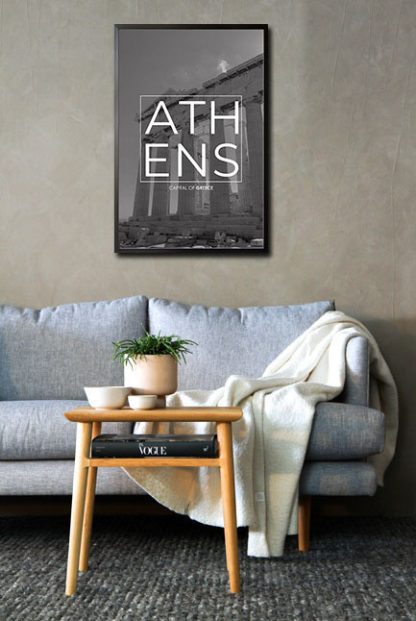 Athens B&W Typo poster in interior