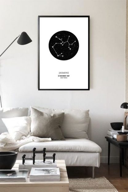 Personalized Zodiac Sagittarius poster in interior