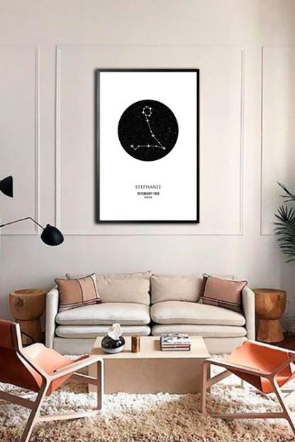 Personalized Zodiac Pisces poster in interior