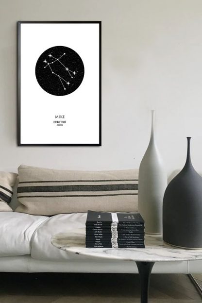 Personalized Zodiac Gemini poster in interior