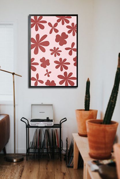 Shade of pink flower cut-out poster in interior