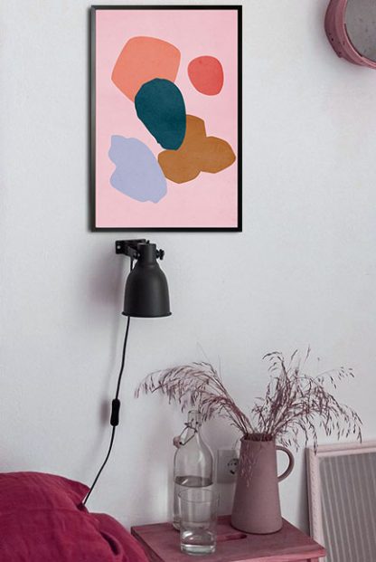 Shade of pink and blue shapes poster in interior