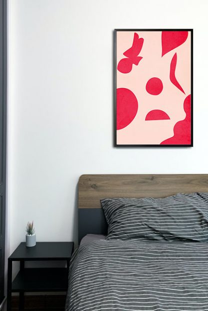 Vibrant pink shape abstract poster in interior