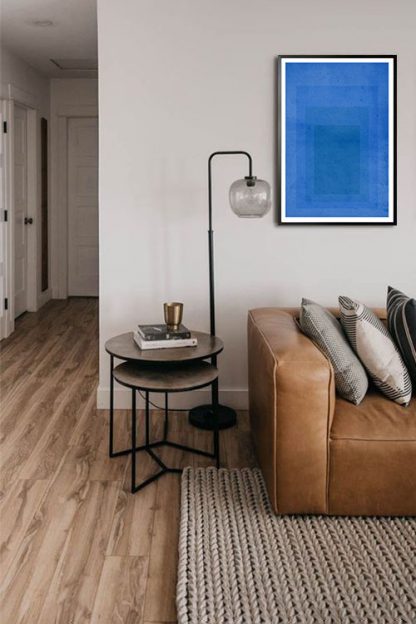 Textured blue rectangles poster in interior