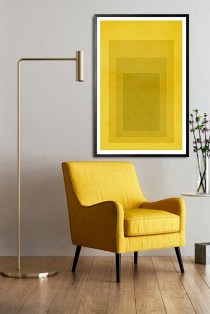 Textured yellow rectangles poster in interior