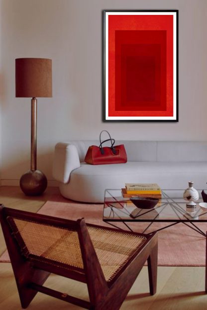 Textured red rectangles poster in interior