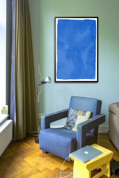 Textured blue watercolor poster in interior