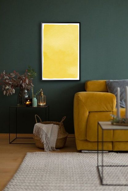 Textured yellow watercolor poster in interior