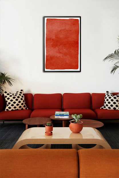 Textured red watercolor poster in interior