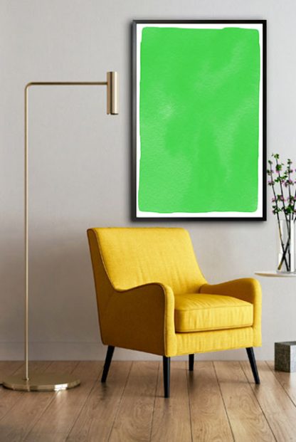 Textured green watercolor poster in interior