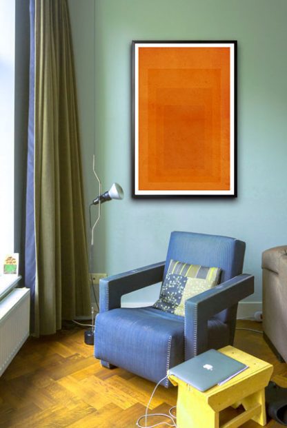 Textured orange rectangles poster in interior
