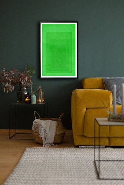 Textured green rectangles poster in interior