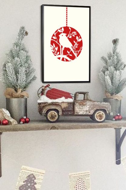 Christmas bird on branch poster in interior