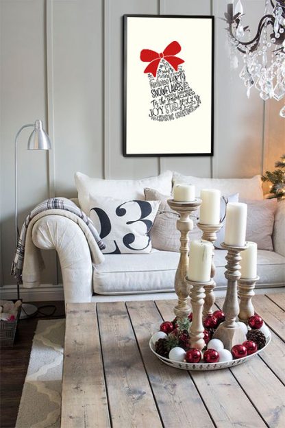 Christmas bell typo poster in interior