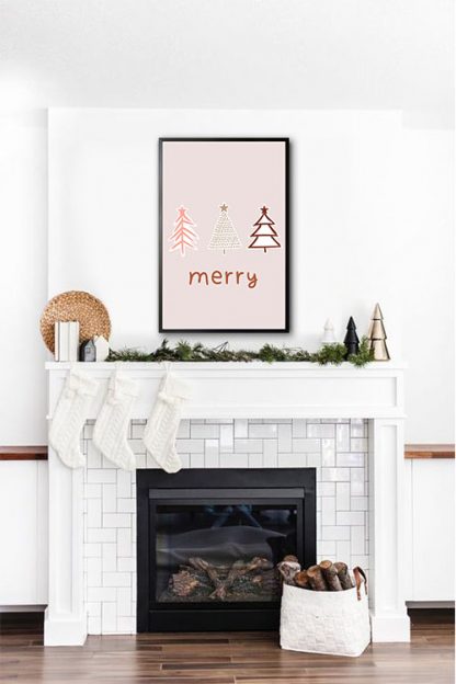 Merry christmas tree doodle poster in interior