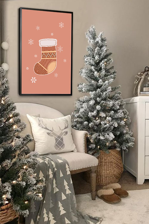 Christmas socks boho color poster in interior