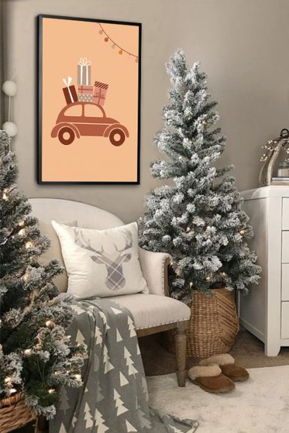 Christmas car with gifts poster in interior