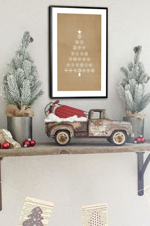 Christmas tree snowflakes poster in interior