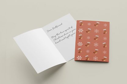 4 Pcs. Christmas socks boho pattern greeting card