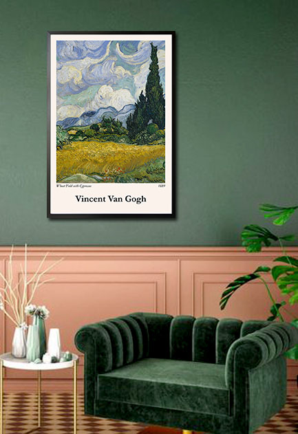 Wheat Field with Cypresses poster in interior
