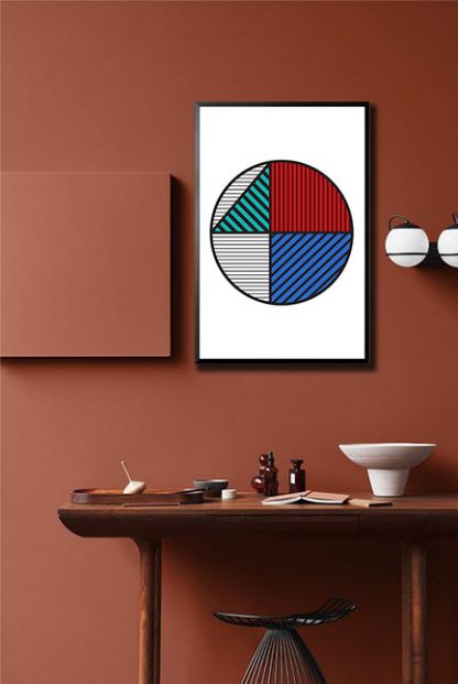 Memphis art lined circle poster in interior
