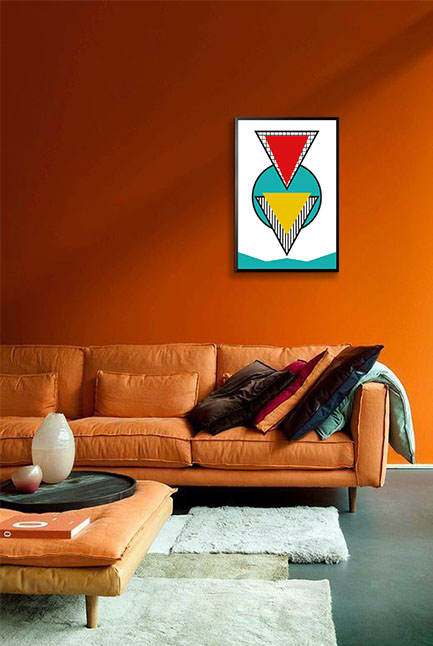 Memphis art lined circle and triangle poster in interior