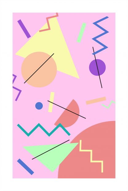 Memphis art Black lines in colorful shapes poster