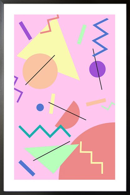 Memphis art Black lines in colorful shapes poster