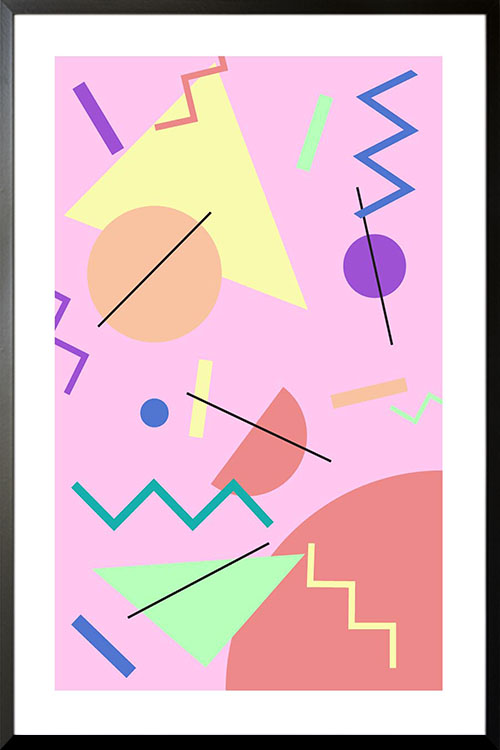 Memphis art Black lines in colorful shapes poster