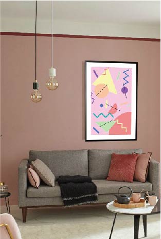 Memphis art Black lines in colorful shapes poster in interior