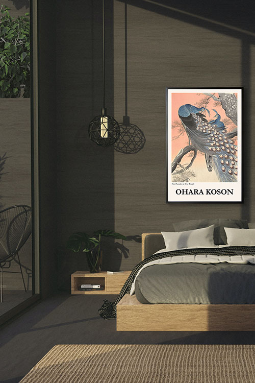 Two Peacocks on Tree Branch poster in interior