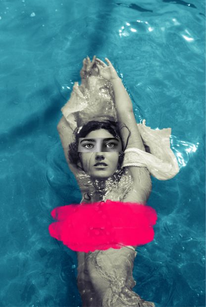 Swimmer covered in pink poster