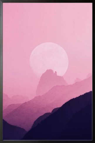 Framed Pink sky, moon and mountain poster