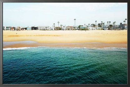 Water, houses and shore poster in a black frame