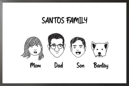 Family Minimalist Sketch poster with frame