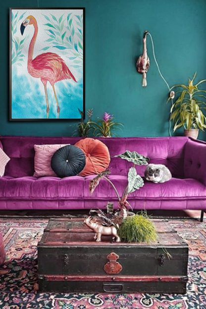 Flamingo poster art by Siara Gogh in interior