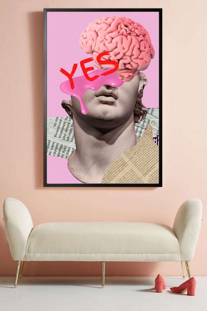 Pop Surrealism No. 1 graphical poster with black frame in an interior