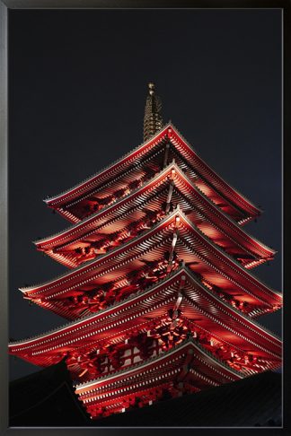 Pagoda Night Tokyo Poster in Black Frame