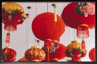 Red Chinese Lantern II Poster in Black Frame