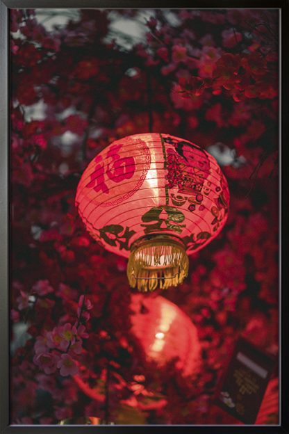 Red Chinese Lantern III Poster in Black Frame