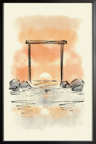 Nature Sunset Gateway Poster in Black frame