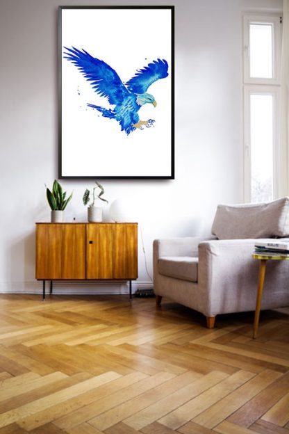 Blue Watercolor Eagle Poster in Interior