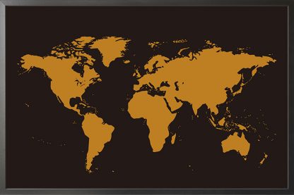 World Map Stencil in Black Background Poster